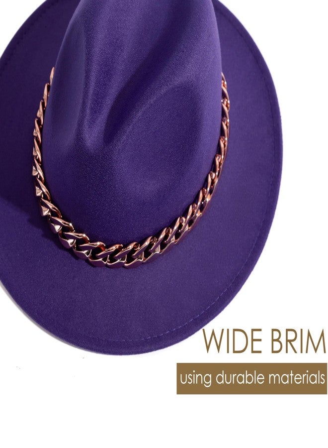 Gossifan Men & Women Belt Buckle Fedora Hat Wide Brim Floppy Panama Hat-Chain Belt Purple - Image 4